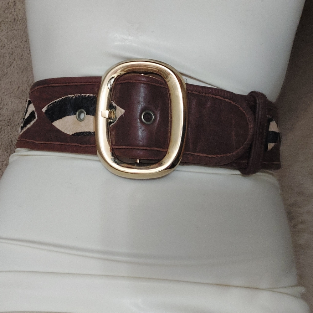 Vintage leather belt soft with pony hair cow hide